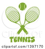 Poster, Art Print Of Green Silhouetted Ball Over Text And Crossed Tennis Rackets