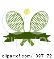 Poster, Art Print Of Ball Over Crossed Tennis Rackets With A Blank Banner
