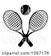 Poster, Art Print Of Black And White Silhouetted Ball Over Crossed Tennis Racket