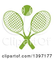 Poster, Art Print Of Green Silhouetted Ball Over Crossed Tennis Rackets