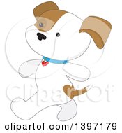 Clipart Of A White White And Brown Puppy Dog Walking Upright Royalty Free Vector Illustration