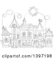 Poster, Art Print Of Cartoon Black And White Lineart Toy Town Village