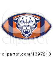 Poster, Art Print Of Retro Fierce Mountain Lion Puma Cougar Face On An American Football