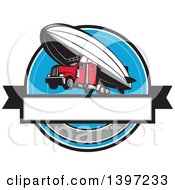 Poster, Art Print Of Retro Big Rig Truck Flying Attached To A Zeppelin Blimp