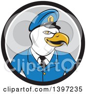 Poster, Art Print Of Cartoon Bald Eagle Police Officer Man In A Black White And Gray Circle