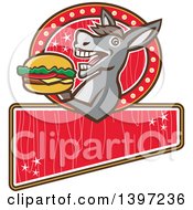 Retro Donkey About To Take A Bite Out Of A Cheeseburger On A Red Sign