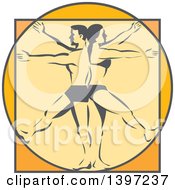 Clipart Of A Retro Da Vinci Vitruvian Man And Woman Standing Back To Back Royalty Free Vector Illustration by patrimonio