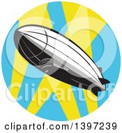 Poster, Art Print Of Retro Zeppelin Blimp In A Circle Of Spot Lights