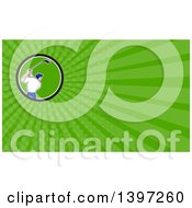 Clipart Of A Rear View Of A Cartoon White Male Golfer Swinging And Green Rays Background Or Business Card Design Royalty Free Illustration
