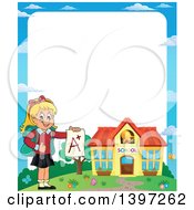Poster, Art Print Of Border Of A Blond Caucasian School Girl Holding An A Plus Report Card
