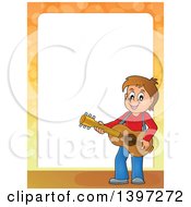 Poster, Art Print Of Border Of A Brunette Caucasian Boy Playing A Guitar