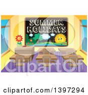 Poster, Art Print Of School Black Board With Summer Holidays Text And A Landscape In A Class Room