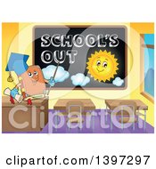 Poster, Art Print Of Professor Owl By A Black Board With Schools Out Text And A Sun
