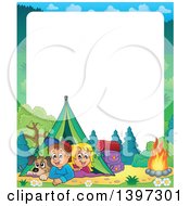 Poster, Art Print Of Border Of A Dog Boy And Girl Resting In Their Tent By A Camp Fire