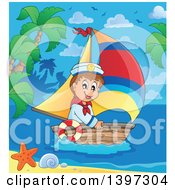 Poster, Art Print Of Happy Caucasian Sailor Boy In A Tropical Bay
