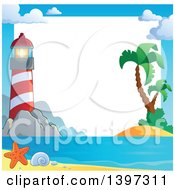 Poster, Art Print Of Border Of A Lighthouse Sand And Palm Trees