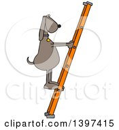 Poster, Art Print Of Cartoon Brown Dog Climbing A Ladder