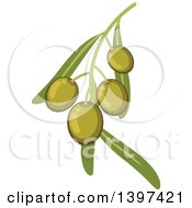 Clipart Of A Branch Of Green Olives And Leaves Royalty Free Vector Illustration