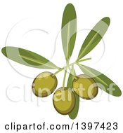 Poster, Art Print Of Branch Of Green Olives And Leaves