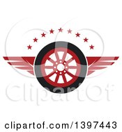 Poster, Art Print Of Flying Tire With Red Wings And Stars