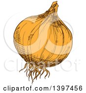 Clipart Of A Sketched Yellow Onion Royalty Free Vector Illustration