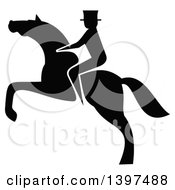 Clipart Of A Black Silhouetted Rider On A Rearing Horse Royalty Free Vector Illustration