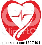 Clipart Of A Red Blood Drop Heart With A Beat Royalty Free Vector Illustration