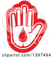 Clipart Of A Red And White Hand With A Blood Drop Royalty Free Vector Illustration