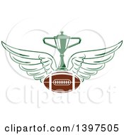 Clipart Of An American Football With Wings And A Trophy Royalty Free Vector Illustration by Vector Tradition SM