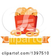Clipart Of A Container Of Onion Rings Over A Blank Banner Royalty Free Vector Illustration