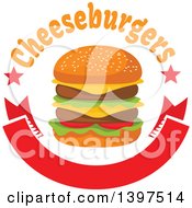 Poster, Art Print Of Double Cheeseburger With Text Over A Blank Banner
