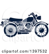 Poster, Art Print Of Motorcycle With Blue Silhouetted Visible Mechanical Parts
