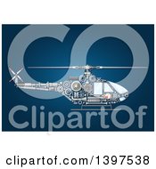 Poster, Art Print Of Helicopter With Visible Mechanical Parts On Blue