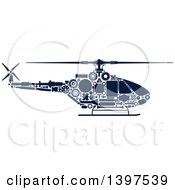 Helicopter With Visible Blue Silhouetted Mechanical Parts