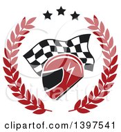 Poster, Art Print Of Racing Helmet Over A Checkered Flag In A Wreath