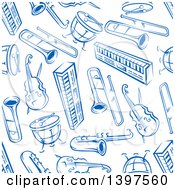 Seamless Background Pattern Of Blue Instruments