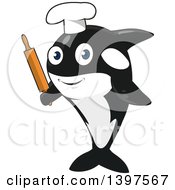 Poster, Art Print Of Baker Chef Killer Whale Orca Holding A Rolling Pin