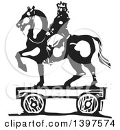 Poster, Art Print Of Black And White Woodcut Horseback King Toy