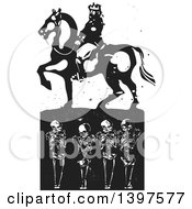 Poster, Art Print Of Black And White Woodcut Horseback King Over Graves