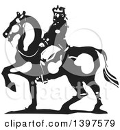 Poster, Art Print Of Black And White Woodcut Horseback King
