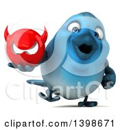 Clipart Of A 3d Blue Bird Holding A Devil Head On A White Background Royalty Free Illustration