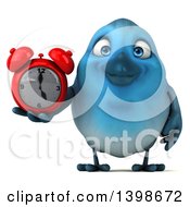 Clipart Of A 3d Blue Bird Holding An Alarm Clock On A White Background Royalty Free Illustration