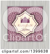 Poster, Art Print Of Ramadan Kareem Background With A Silhouetted Mosque Over Floral And Wood