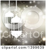 Poster, Art Print Of Ramadan Kareem Background With A Lanterns Over Flares And Stars