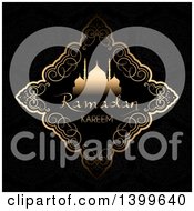 Poster, Art Print Of Ramadan Kareem Background With A Silhouetted Mosque In A Gold Frame On Black