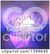 Poster, Art Print Of Ramadan Kareem Background With A Silhouetted Mosque Over A Purple Geometric Pattern