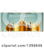 Ramadan Kareem Background With A Gradient Gold Silhouetted Mosque On Green