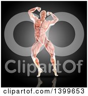 Clipart Of A 3d Male Body Builder Posing With Visible Muscles On Gray Royalty Free Illustration by KJ Pargeter