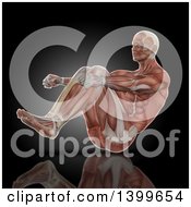 3d Anatomical Male Bodybuilder In A Sit Up Position With Visible Muscles On Black