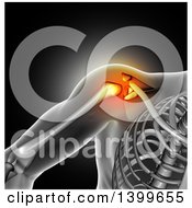 Poster, Art Print Of 3d Xray Of A Mans Painful Shoulder Joint And Visible Skeleton On Dark Gray